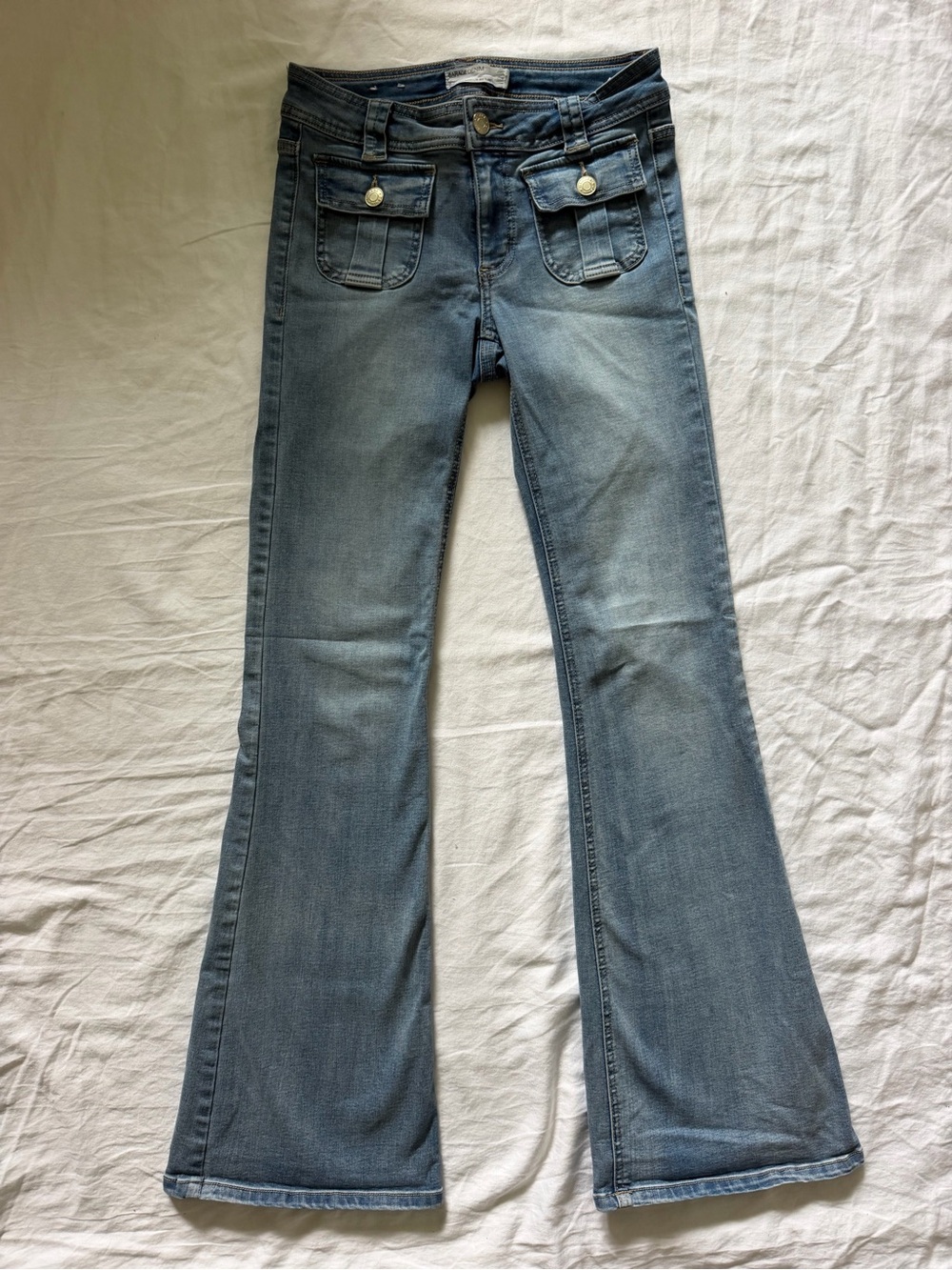 Garage Low-Rise Flare Jeans with Front Patch Pockets